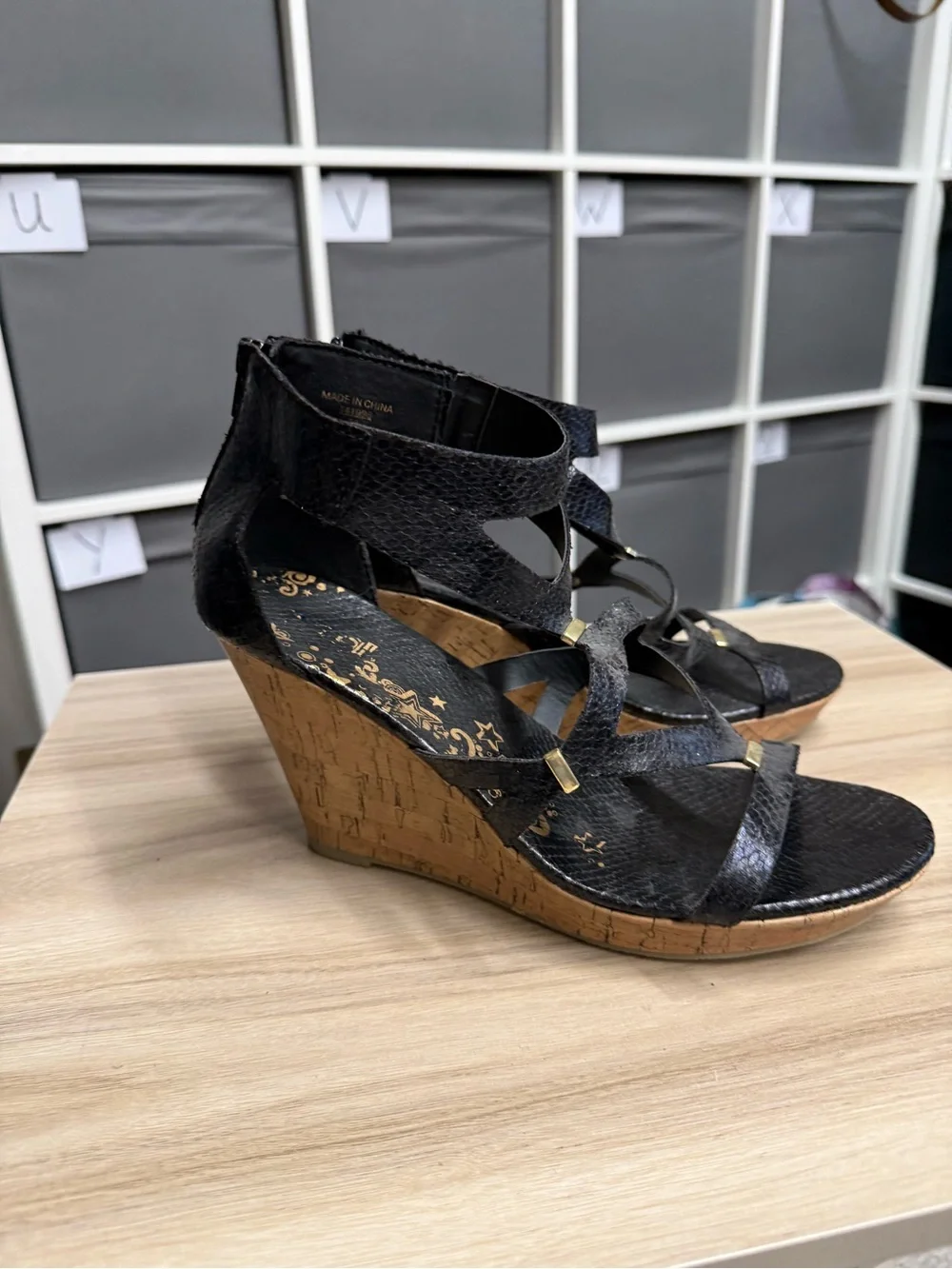 Brash Black Strappy Gladiator Cork Wedge Sandals Y2K